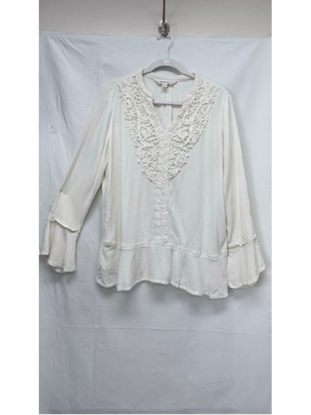 Women's Vintage Tantrums Textured off White Lace Trim Blouse Size L
